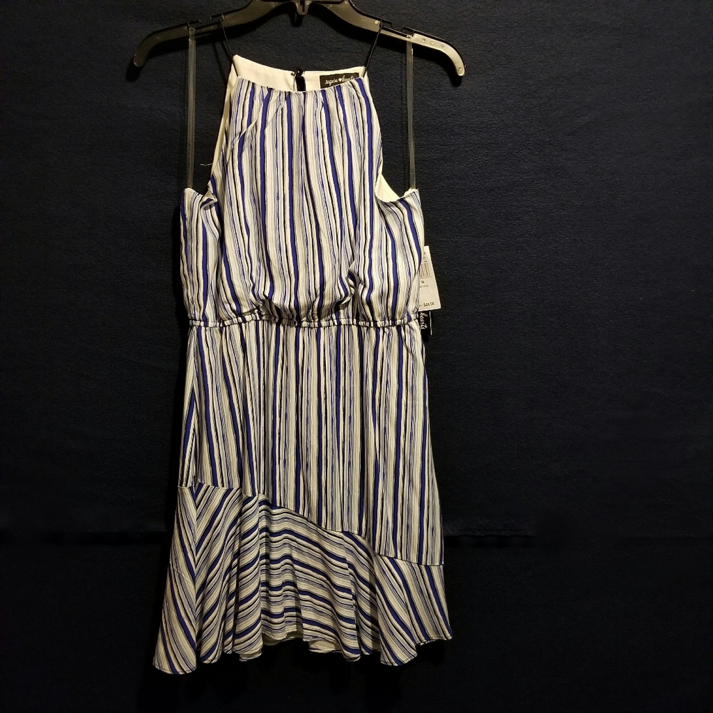 Sequin Hearts Spaghetti Strap Striped Dress Flattering Elastic Waist